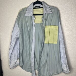 Zara color block long sleeve cotton shirt
